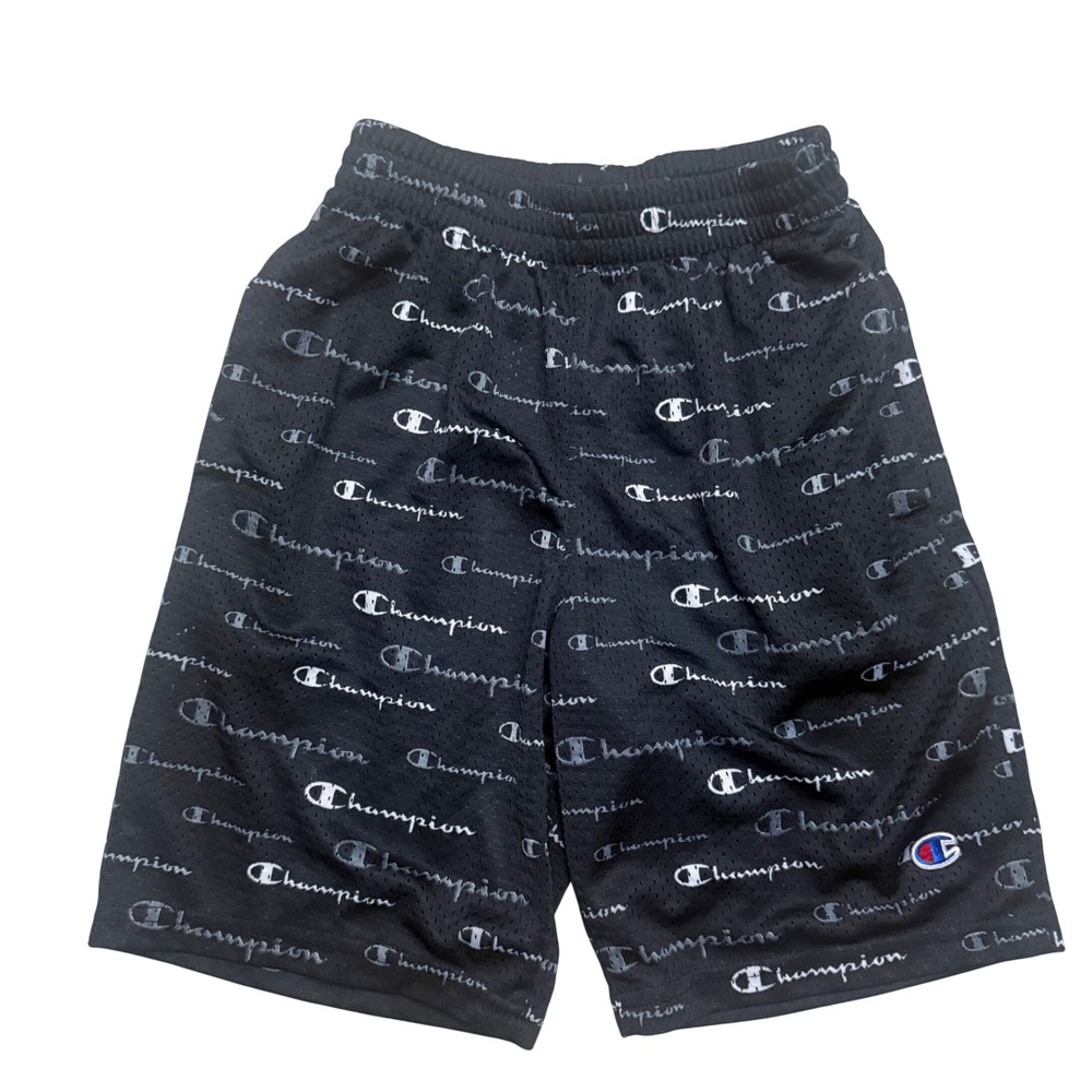 Champion Mesh Black All Over Logo Print Athletic Shorts Boys Size Medium M